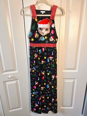 Love on a Hanger Ugly Christmas Cat Romper Outfit 3D Face Women’s Size XS Pocket